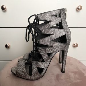 Sexy Lace-Up Faux Snakeskin Heels